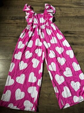 Bums & Roses 3T Hot Pink Hearts Flare Leg Romper Bamboo Retired Drop